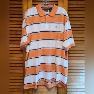Izod Men's Short Sleeve Polo Shirt Striped 2 Button-Up XL Orange And White